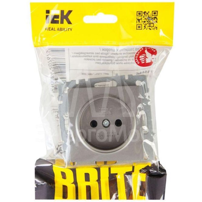 Розетка 1-м СП BRITE РС10-1-0-БрС 10А без заземл. без защ. шторок сталь IEK BR-R10-10-K46