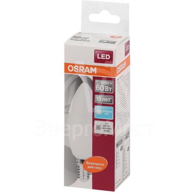 Лампа светодиодная LED STAR CLASSIC B 60 6.5W/840 6.5Вт свеча 4000К нейтр. бел. E14 550лм 220-240В матов. пласт. OSRAM 4058075134140