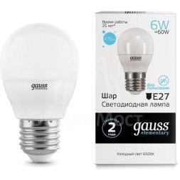 Лампа светодиодная Elementary Globe 6Вт E27 6500К Gauss 53236