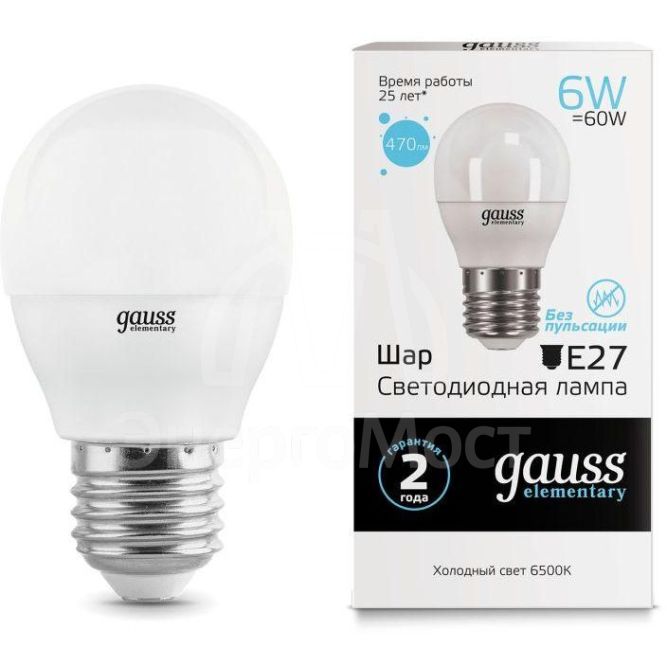 Лампа светодиодная Elementary Globe 6Вт E27 6500К Gauss 53236