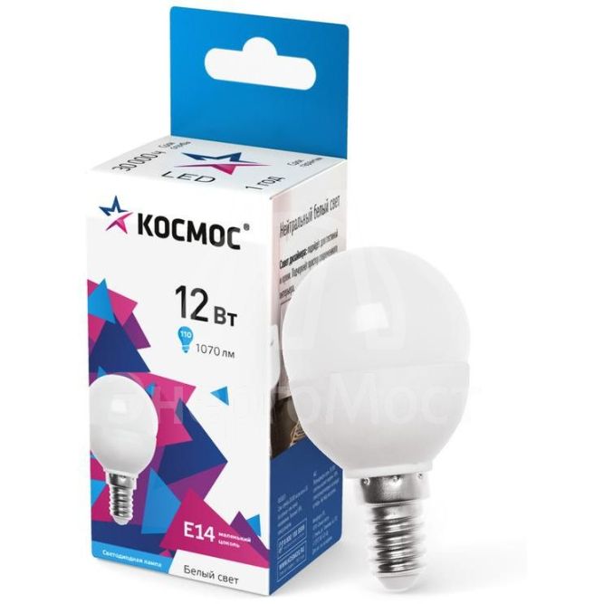 Лампа светодиодная GL45 12Вт 4500К E14 1070лм 174-265В КОСМОС LkeLED12wGL45E1445