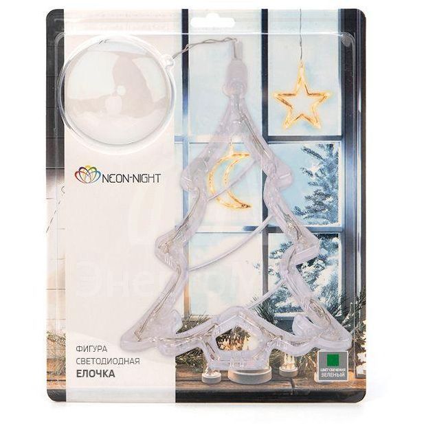 Фигура светодиод. &amp;quot;Елочка&amp;quot; на присоске (батарейки 3хААА в компл.) 8LED 190х160х10мм зел. 1Вт 4.5В IP20 NEON-NIGHT 501-017