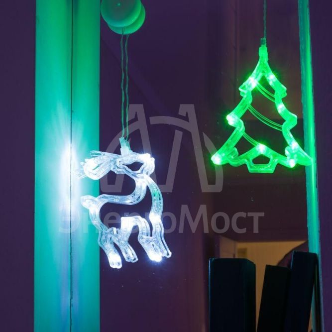 Фигура светодиод. &amp;quot;Елочка&amp;quot; на присоске (батарейки 3хААА в компл.) 8LED 190х160х10мм зел. 1Вт 4.5В IP20 NEON-NIGHT 501-017