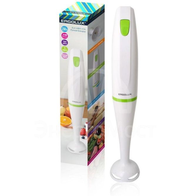 Блендер ELX-HB01-C34 1 скорость 250Вт 220-240В пласт. бело-салатовый Ergolux 13124