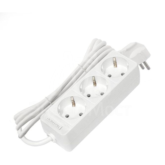 Удлинитель 3х3м с заземл. 10А IP20 2.2кВт ПВС 3х0.75 бел. DOMTOK 2375