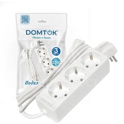 Удлинитель 3х3м с заземл. 10А IP20 2.2кВт ПВС 3х0.75 бел. DOMTOK 2375
