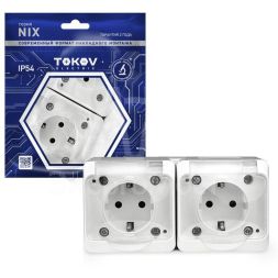 Розетка 2-м ОП Nix 16А IP54 250В с заземл. с прозр. крышкой бел. TOKOV ELECTRIC TKE-NX-R2Z-C01T-IP54