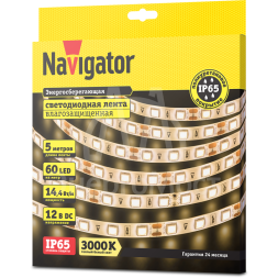 Лента светодиодная 71 427 NLS-5050WW60-14.4 IP65 12B R5 14.4Вт/м (уп.5м) Navigator 71427