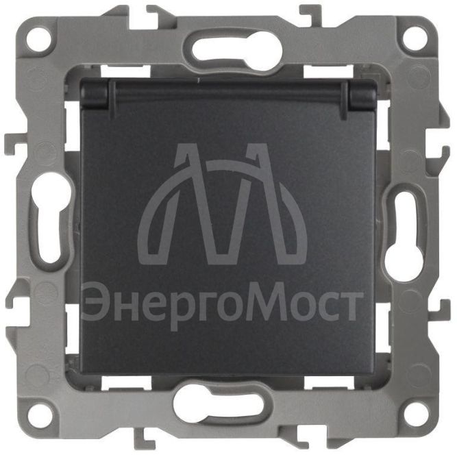 Механизм розетки 1-м СП Эра12 12-2103-05 16А IP20 16AX 250В 2P+E Schuko защ. шторки с крышкой антрацит Эра Б0014697