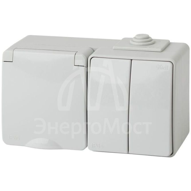 Блок розетка+выкл. ОП Эра Эксперт 11-7602-03 16А(10AX)-250В двойн. гориз. IP65 сер. ЭРА Б0035994