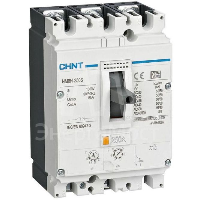Выключатель автоматический 3п 200А 50кА NM8N-250S ТМ с рег. термомагнит. расцеп. (R) CHINT 271174