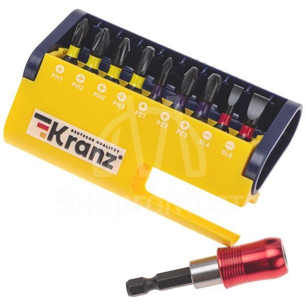 Набор бит с магнитным держателем пластиковый кейс 10 шт Kranz KR-92-0466