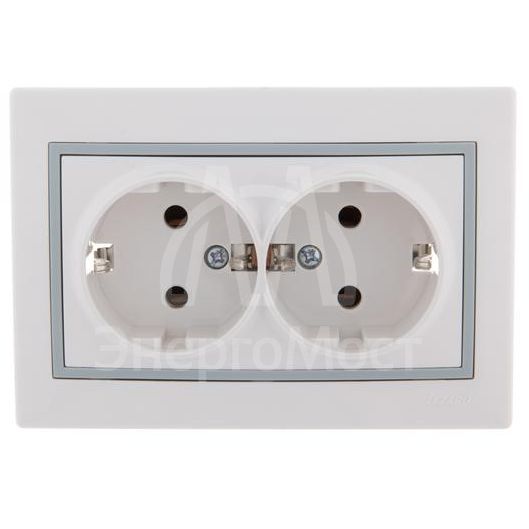 Розетка 2-м СП Мира керам. с заземл. бел./сер. LEZARD 701-0215-127