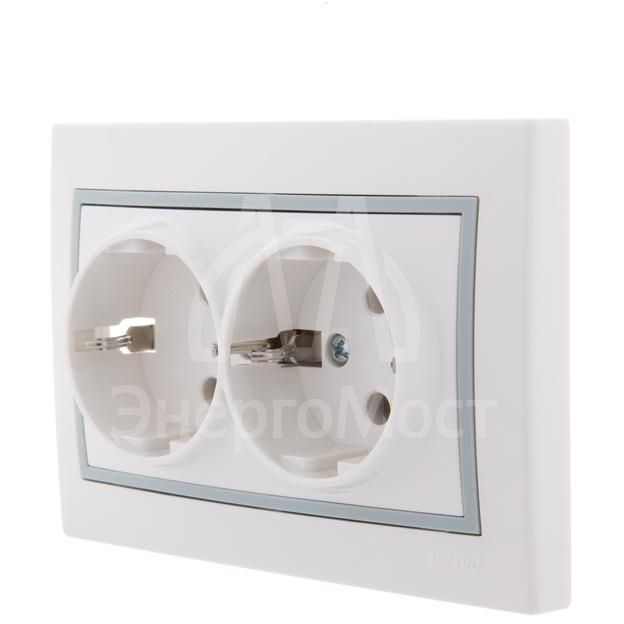 Розетка 2-м СП Мира керам. с заземл. бел./сер. LEZARD 701-0215-127