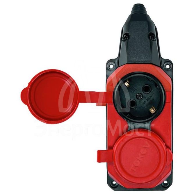 Колодка удлинителя 2-м с заземл. 16А IP44 каучук красн. TOKOV TKE-C13-KK2-Z
