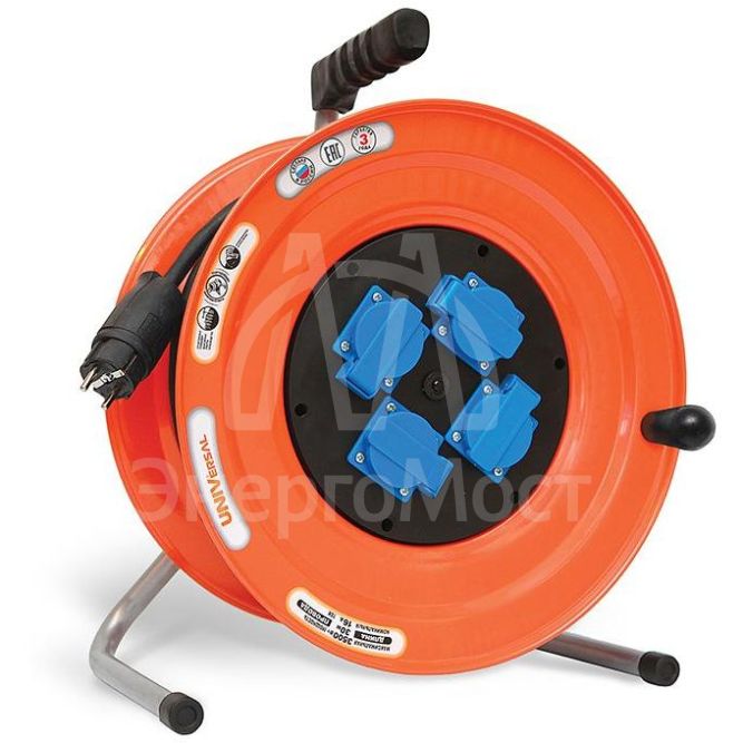 Удлинитель силовой на катушке 4х30м с заземл. 16А IP44 У16-046 термо КГ 3х2.5 розетки с защ. крышкой UNIVersal 9633327