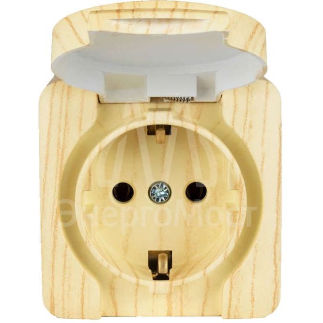 Розетка 1-м ОП с крышкой VIOLA с заземл. беленый дуб LEZARD 751-5200-123