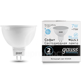 Лампа светодиодная Elementary MR16 GU5.3 7Вт 6500К Gauss 13537