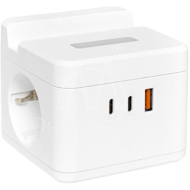 Удлинитель &amp;quot;Куб&amp;quot; 2х1.3м USB + 2Type C с быстрой зарядкой подставкой под телефон и ночником 1кв.мм EKF UBA-CUB-2-FC