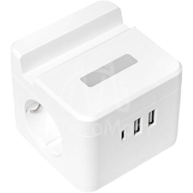 Удлинитель &amp;quot;Куб&amp;quot; 2х1.3м USB + 2Type C с быстрой зарядкой подставкой под телефон и ночником 1кв.мм EKF UBA-CUB-2-FC