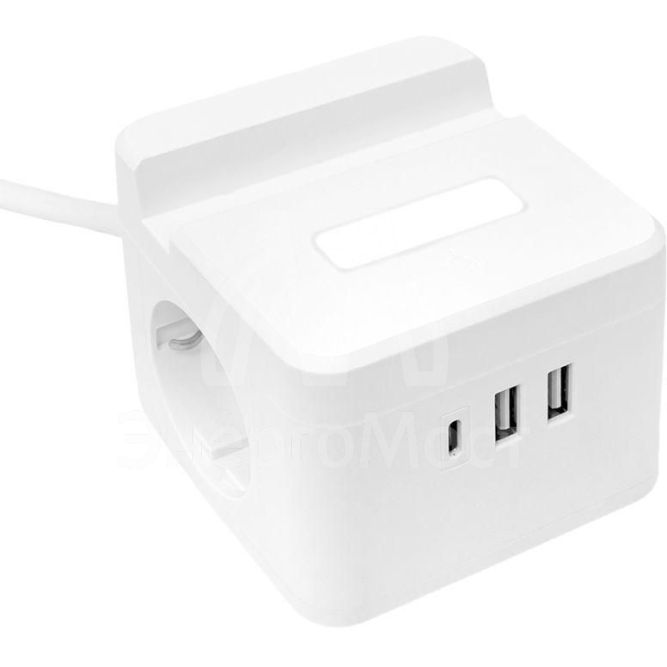 Удлинитель &amp;quot;Куб&amp;quot; 2х1.3м USB + 2Type C с быстрой зарядкой подставкой под телефон и ночником 1кв.мм EKF UBA-CUB-2-FC