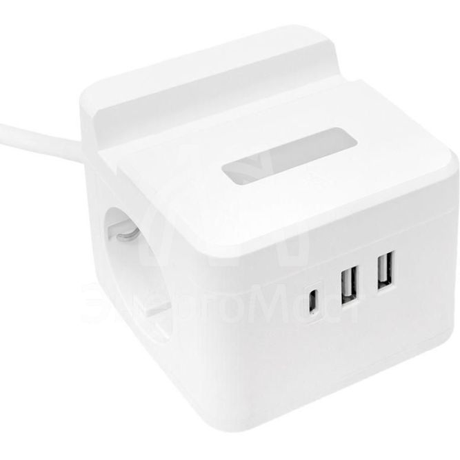 Удлинитель &amp;quot;Куб&amp;quot; 2х1.3м USB + 2Type C с быстрой зарядкой подставкой под телефон и ночником 1кв.мм EKF UBA-CUB-2-FC