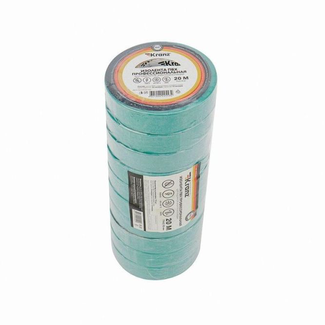 Изолента ПВХ профессиональная 0.18х19мм 20м зел. Kranz KR-09-2803