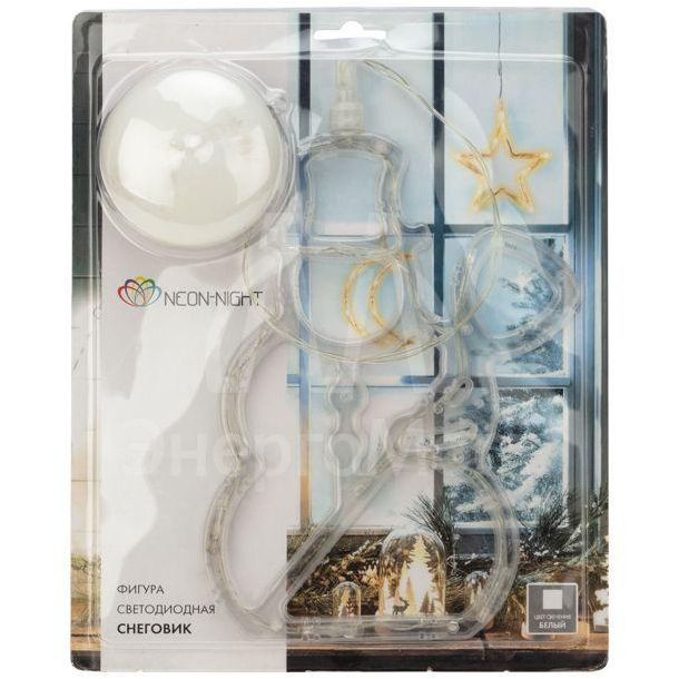 Фигура светодиод. &amp;quot;Снеговик&amp;quot; на присоске (батарейки 3хААА в компл.) 8LED 195х150х10мм бел. 1Вт 4.5В IP20 NEON-NIGHT 501-013