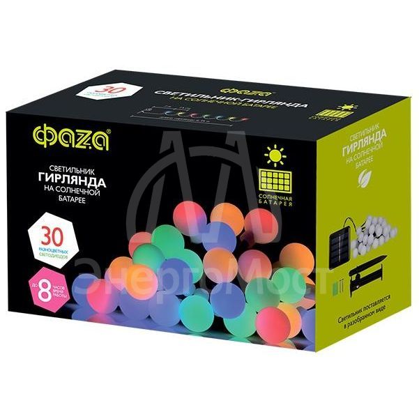 Светильник светодиодный SLR-G07-30M садовый; гирлянда матов. шарики мультицвет солнечная батарея ФАZА 5040847
