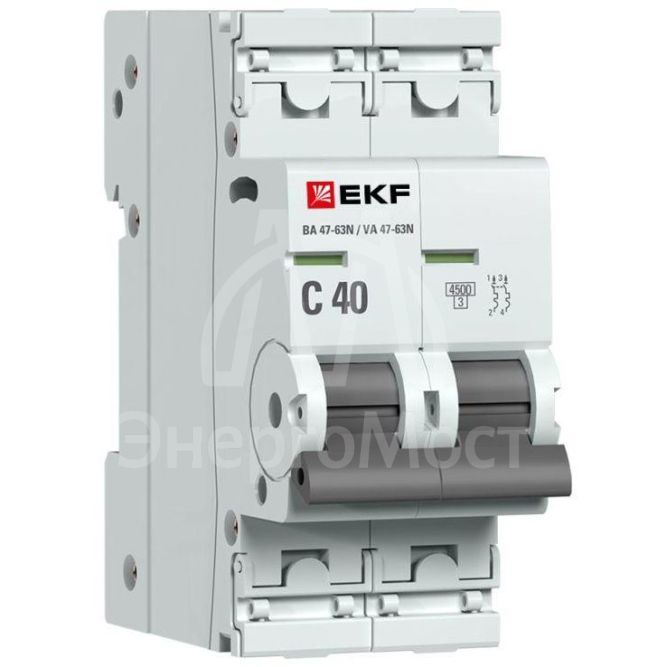 Выключатель автоматический модульный 2п 40А C 4.5кА ВА 47-63N PROxima EKF M634240C