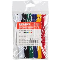 Набор хомутов MGT-150 12х150 многораз. на липучке разноцвет. 12шт. Rexant 07-7150