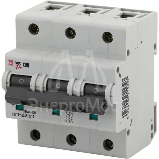 Выключатель автоматический модульный 3п C 80А ВА47-100 Pro NO-901-33 ЭРА Б0031794