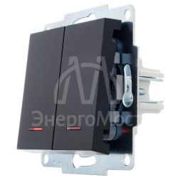 Механизм выключателя 2-кл. с индик. СП VESNA черн. бархат LEZARD 742-4288-112