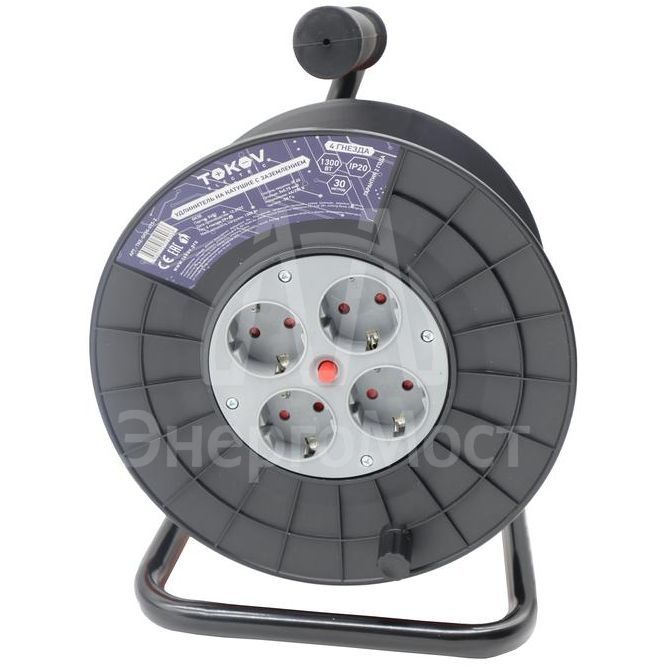 Удлинитель на катушке 4х30м с заземл. 6А IP20 3х0.75 TOKOV ELECTRIC TKE-SK30-075-Z