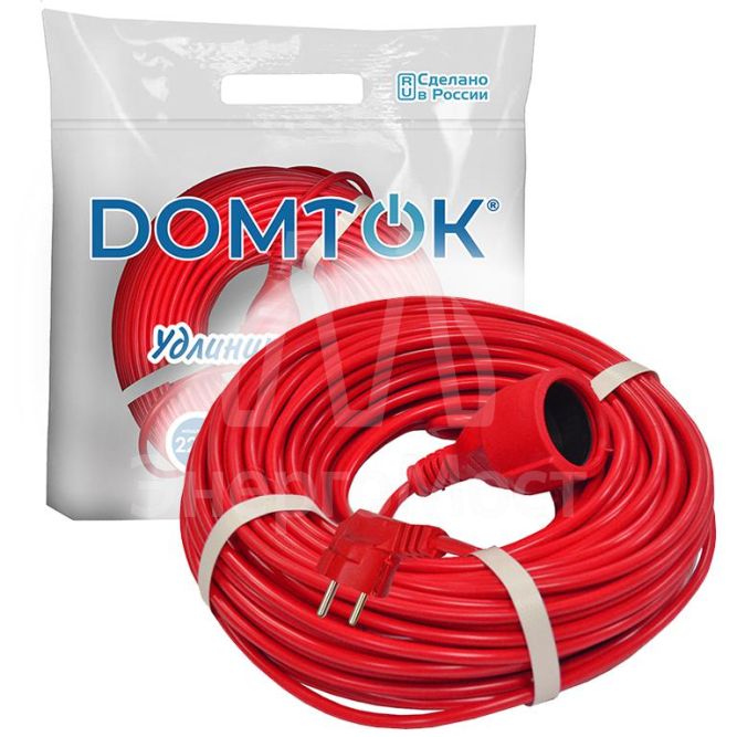 Удлинитель-шнур 1х40м с заземл. 10А IP20 2.2кВт ПВС 3х1 DOMTOK 2506