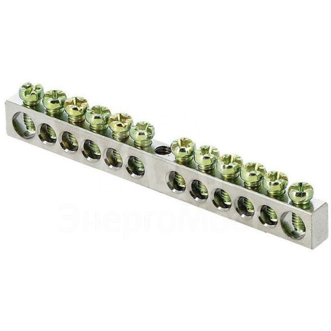 Шина PEN &amp;quot;ноль-земля&amp;quot; 6х9 12 отв. никель крепеж по центру PROxima EKF sn1-63-12