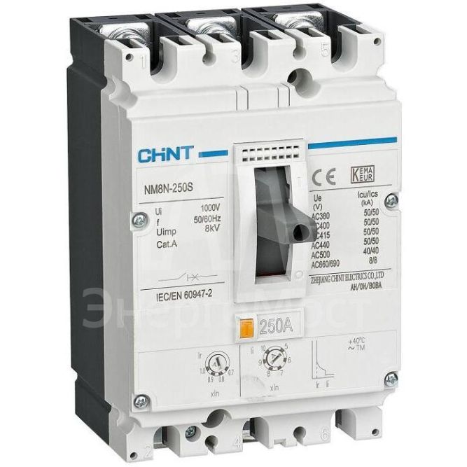 Выключатель автоматический 3п 250А 50кА NM8N-250S TM 3P с рег. термомагнит. расцеп. (R) CHINT 271176