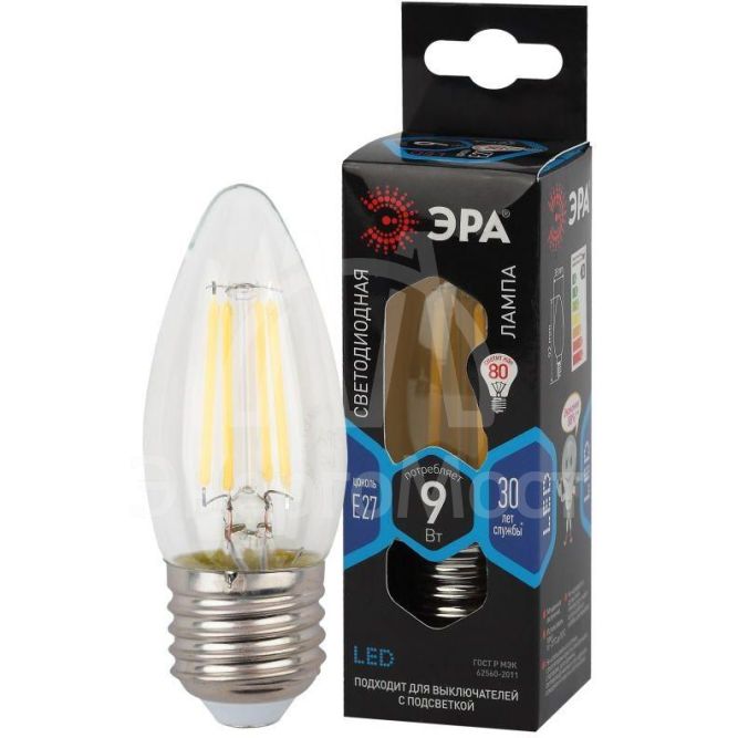 Лампа светодиодная филаментная F-LED B35-9W-840-E27 9Вт B35 свеча 4000К нейтр. бел. E27 Эра Б0046997