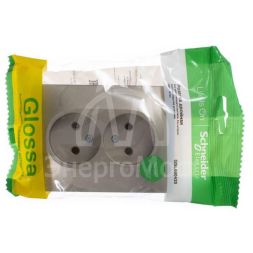 Розетка 2-м СП Glossa 16А IP20 без заземл. в сборе титан SchE GSL000420