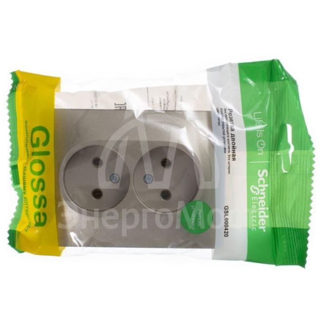 Розетка 2-м СП Glossa 16А IP20 без заземл. в сборе титан SchE GSL000420