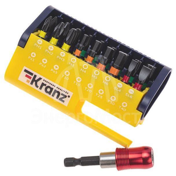 Набор бит с магнитным держателем пластиковый кейс 19 шт Kranz KR-92-0465