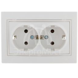 Розетка 2-м СП Мира керам. с заземл. бел./бел. LEZARD 701-0202-127