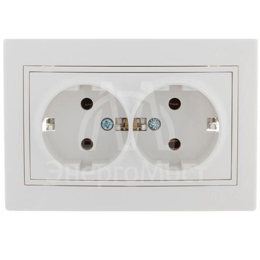 Розетка 2-м СП Мира керам. с заземл. бел./бел. LEZARD 701-0202-127