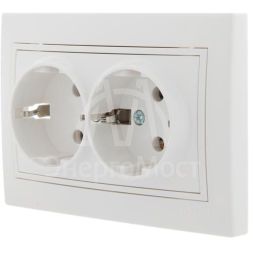 Розетка 2-м СП Мира керам. с заземл. бел./бел. LEZARD 701-0202-127