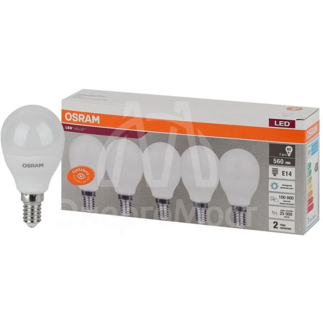 Лампа светодиодная LED Value LVCLP60 7SW/865 230В E14 2х5 RU (уп.5шт) OSRAM 4058075578166
