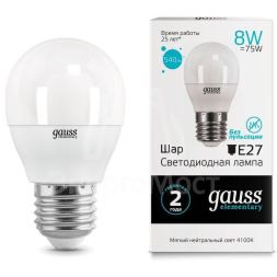 Лампа светодиодная Elementary Globe E27 8Вт 4100К Gauss 53228