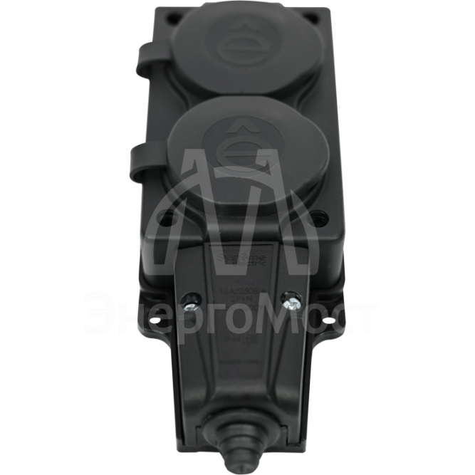 Колодка MultiSet 2х розетка 2К+З 16А/250В IP44 каучуковая черн. SE MST4102BK