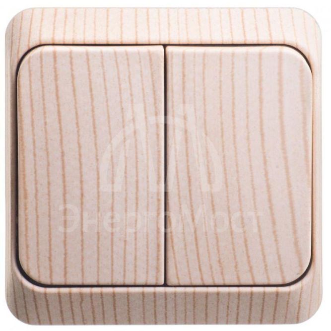 Выключатель 2-кл. ОП Этюд Дача 10А IP20 с подсветкой сосна SchE BA10-006D