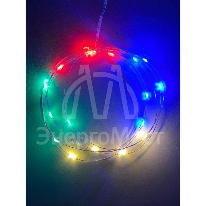 Гирлянда светодиодная &amp;quot;Нить&amp;quot; 2м 20LED АА IP20 мультиколор ЭРА Б0041983