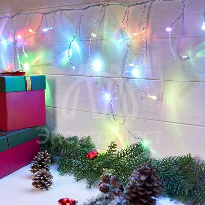 Гирлянда &amp;quot;Айсикл&amp;quot; (бахрома) 1.8х0.5м LED RGB 230В провод прозр. Neon-Night 255-009